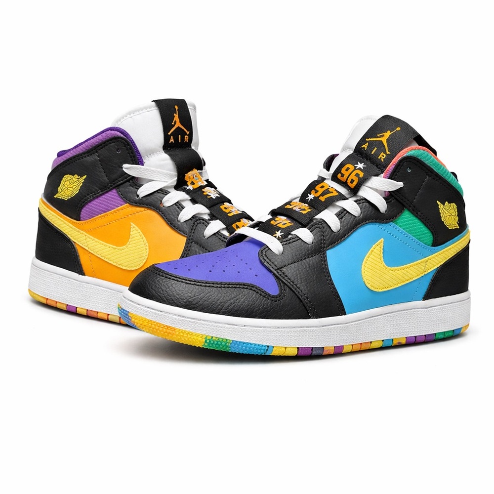 Nike Jordans Colorful High-Top Sneakers with Yellow Accents